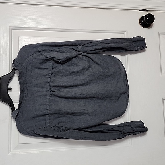 Cloth ans Stone Gray Linen Tie Front Top, S - Picture 7 of 8